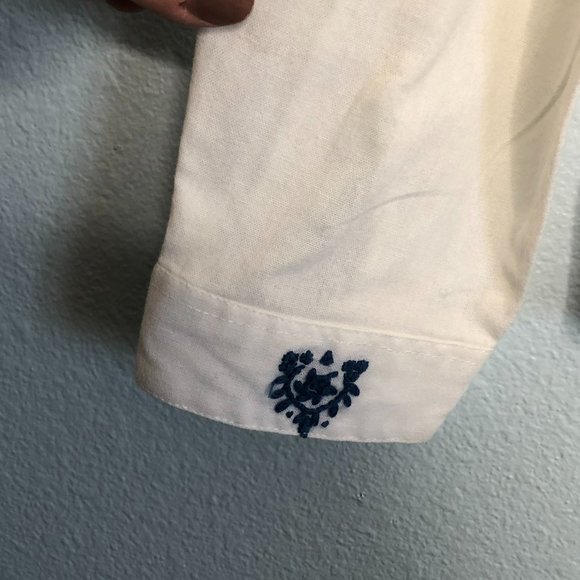 Vintage Gossl Germany Hand Embroidered White Button Down Shirt Blue 38 S - Picture 4 of 8